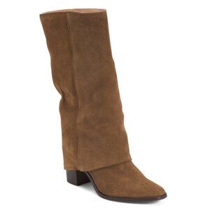 TEXTO Taupe Made In Portugal Suede Fold Over Tall Shaft Boots